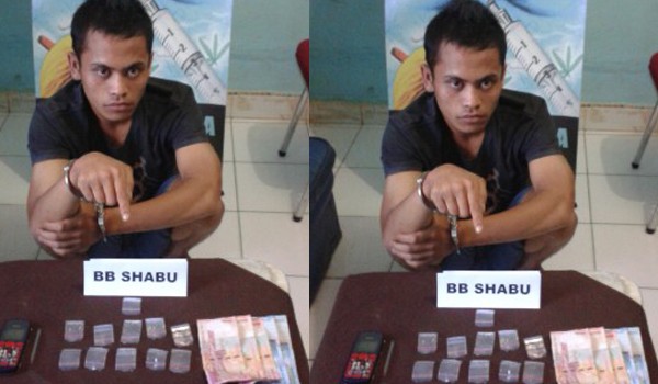 Tampak Pelaku Riki dan barang bukti sabu