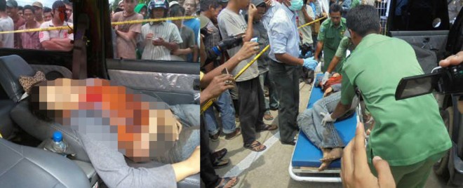 Jenazah korban Dewi Yulia Sartika (37) saat ditemukan warga di dalam mobil katana