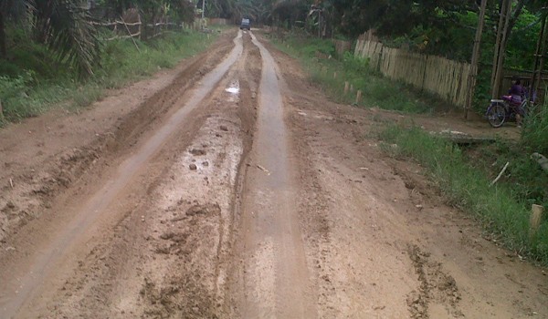 Terlihat kondisi jalan yang menghubungkan tiga desa di Kecamatan Bathin XXIV