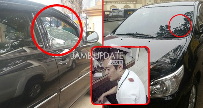 Mobil Toyota Innova milik Manajer Maskapai Garuda Jambi Zulfikar Abrar yang ditembaki orang tak dikenal.