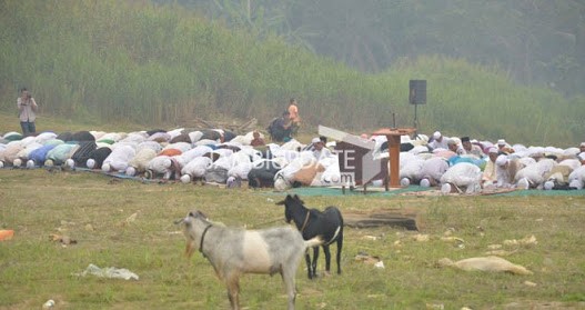 Ratusan warga melaksanakan Salat Istisqa di pinggir Sungai Batanghari.