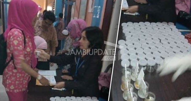 Suasana tes urine yang dilakukan di Kantor Camat Jambi Selatan.
