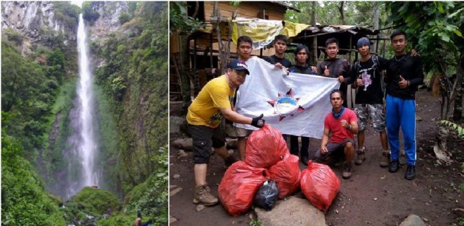 Anggota Kelompok Pencinta Alam Bunga Tanjung saat operasi bersih Pancuran Rayo beberapa waktu lalu