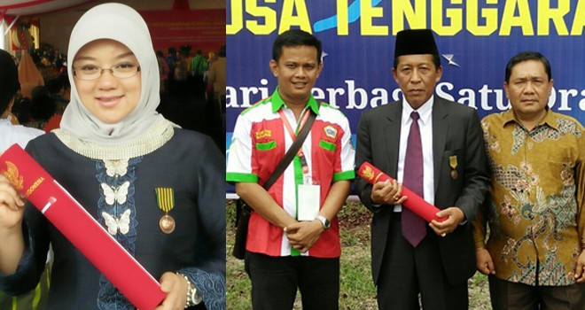 Ketua TP PKK Kota Jambi Hj Yuliana Fasha, SE., M.Si.Ak (kiri). Wawako H. Abdullah Sani didampingi Kadis Sosnaker dan Camat Pasar (kanan)