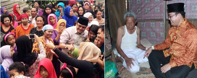 Warga rebutan photo selfie dengan IW saat turun ke Desa Rukam, Taman Rajo (kiri). IW blusukan langsung ke rumah salah satu warga