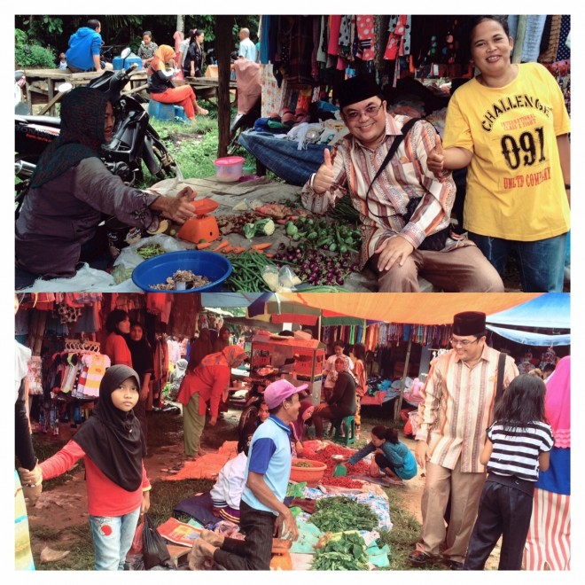 IW berbincang dengan pedagang saat blusukan ke Pasar Minggu Kedemanngan Minggu (10/1)