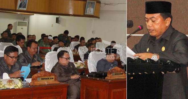 Bupati Merangin, H Al Haris hari ini (19/1) menyampaikan tujuh Raperda 2016 ke DPRD Merangin pada paripurna masa persidangan satu bagian pertama tahun 2016 di Gedung DPRD Merangin.