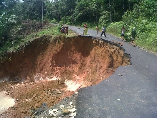 Longsor yang terjadi di jalan penghubung antar desa desa di Desa Sungai Alai.