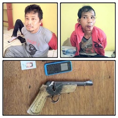 Dua tersangka dan barang bukti yang diamankan polisi