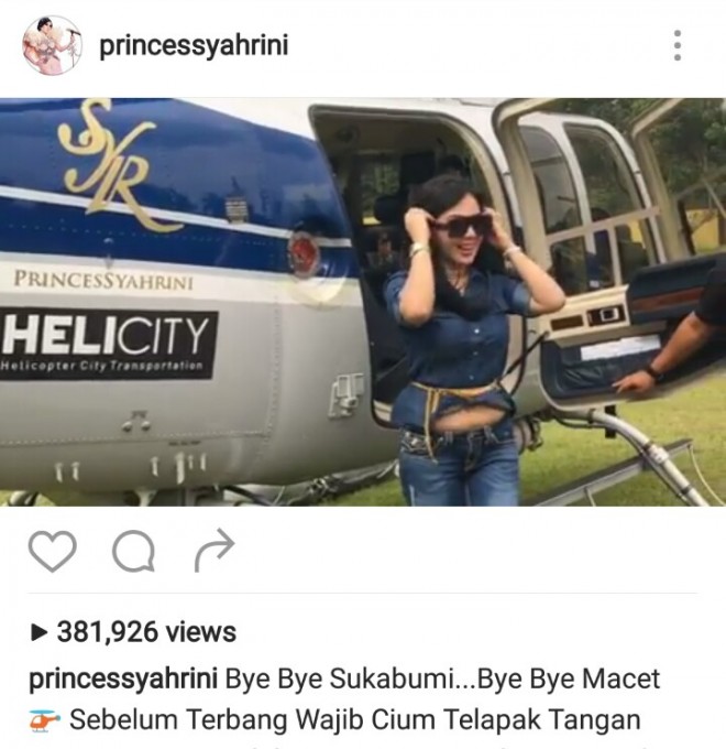 Syahrini dan helikopter pribadi. Foto: Instagram