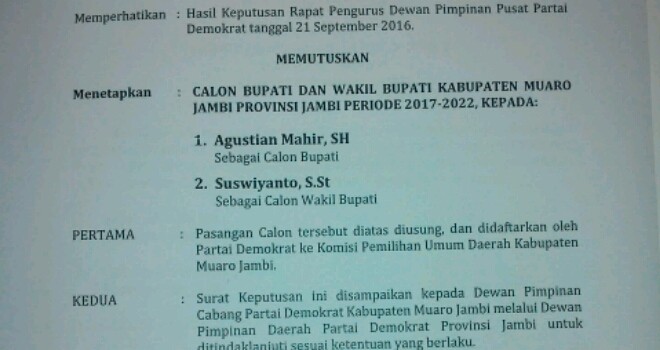 Surat Rekomendasi Demokrat untuk AM.
