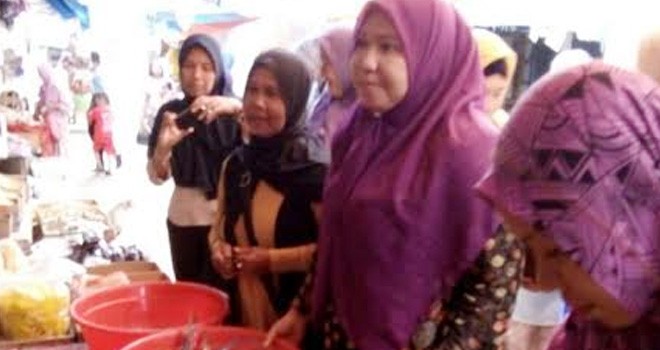 Masnah Busro saat blusukan disalah satu pasar dalam Kabupaten Muarojambi.
