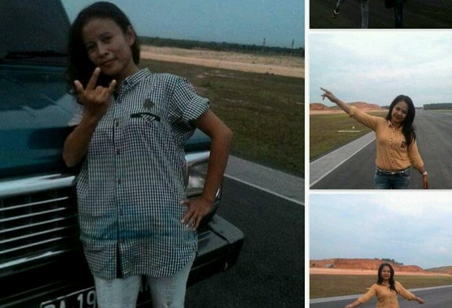 Foto selfie wanita yang diduga lokasinya di bandara Muara Bungo.