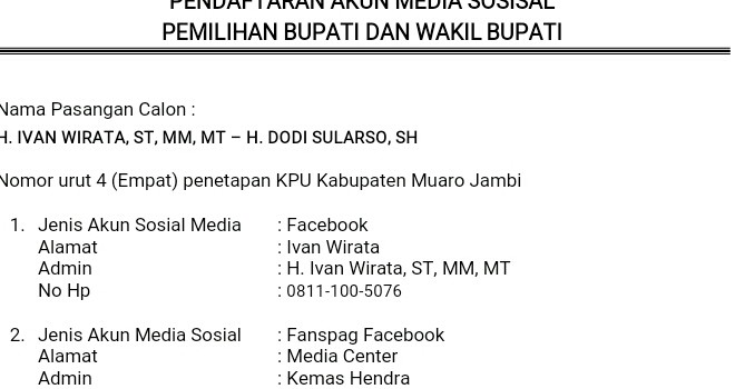 Akun media sosial cabub Muarojambi, pasangan Idola.