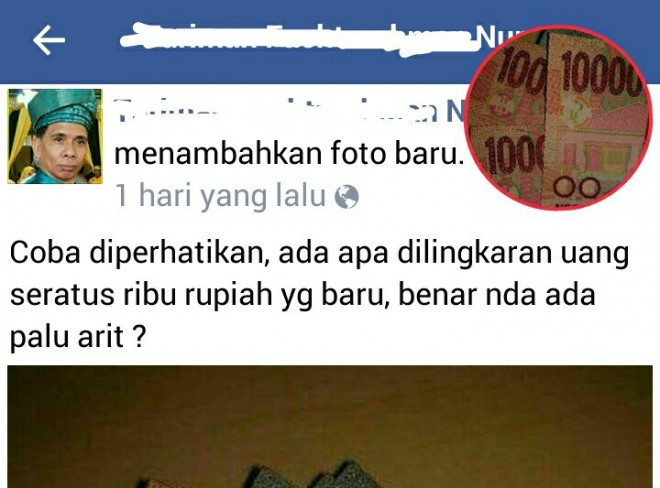 Postingan di media sosial Uang Berlambangkan Palu Arit.
