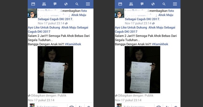 Screanshot sebuah fhoto anak perempuan asal Jambi di Facebook.
