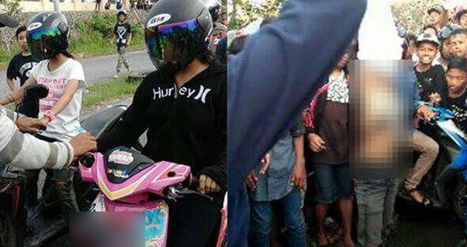 Kalah Taruhan, Cewek Alay Buka Baju di Depan Banyak Cowok. Foto: Prokal/JPNN