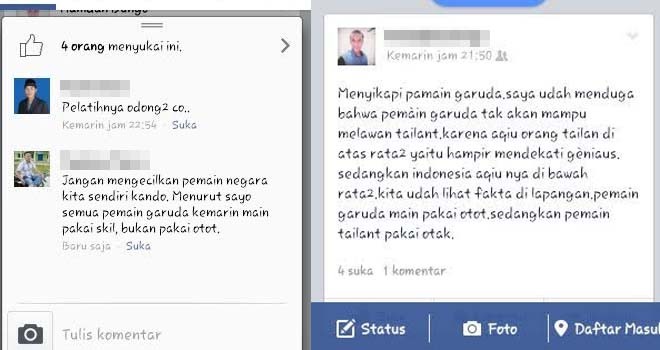 Status Oknum DPRD Bungo yang diduga hina Timnas Indonesia.