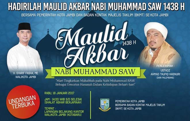 Pemkot Jambi menggelar Maulid Akbar di Lapangan Balai Kota, Kota Baru.