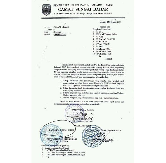 Surat himbauan yang ditujukan ke pihak perusahaan.