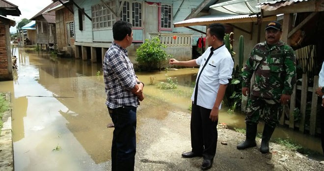 Wakil Bupati Bungo, Safrudin Dwi Aprianto, saat mematau banjir yang ada di wilayahnya.