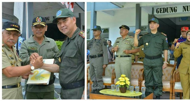 Tampak Wali Kota Fasha bersama perwakilan camat saat menghadiri langsung upacara pembukaan Diklat Revolusi Mental di Kampus Pembangunan Karakter Bangsa Indonesia Astha Hannas, Kabupaten Subang Provinsi Jawa Barat (18/4).