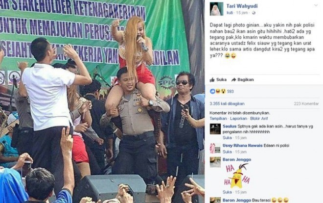 Heboh! Polisi Gendong Biduan di Atas Panggung Jadi Viral (Istimewa)