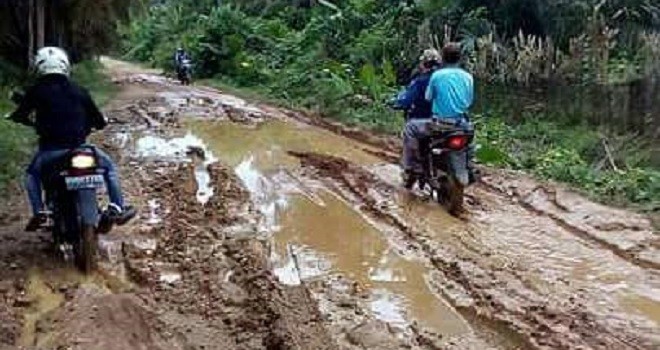 Jalan di Kecamatan Tebo Ilir kian memprihatinkan.