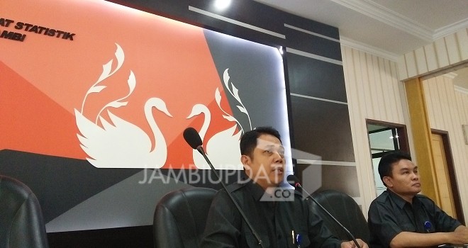 Jumlah penduduk miskin di Provinsi Jambi mencapai 286,55 ribu orang. Foto Kepala BPS Provinsi Jambi, Dadang Hardiwan saat konferensi pers.