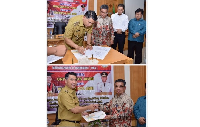 Walikota Jambi, Sy Fasha melakukan penandatangan kerjasama khusus dalam program pendidikan Pasca Sarjana antara Pemkot Jambi dengan Universitas Jambi.