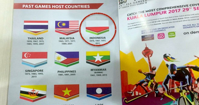 Bendera terbalik Indonesia dalam booklet SEA Games Malaysia.