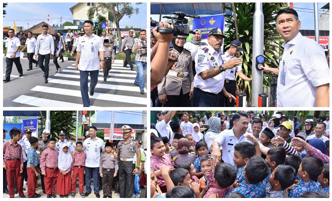 Walikota Jambi, Sy Fasha meresmikan Zona Selamat Sekolah (ZoSS) di depan Sekolah Dasar Negeri 28 Kota Jambi.