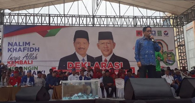 Bahkri saat berada di acara deklarasi Nalim - Khafid .
