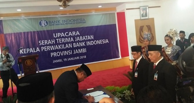 Sertijab Kepala Kantor Bank Indonesia Provinsi Jambi  hari ini dilaksanakan di Ruanh Kajanglako Lantai 3 Gedung Bank Indonesia Provinsi Jambi.