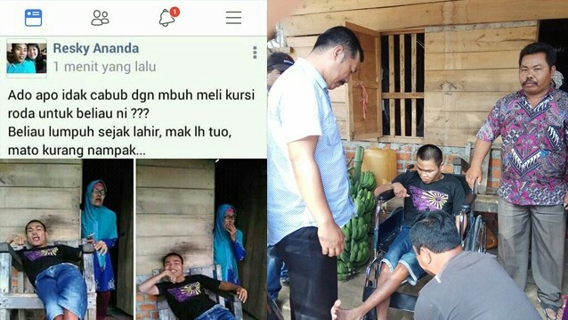 Bantuan kursi roda dari calon bupati kerinci monadi