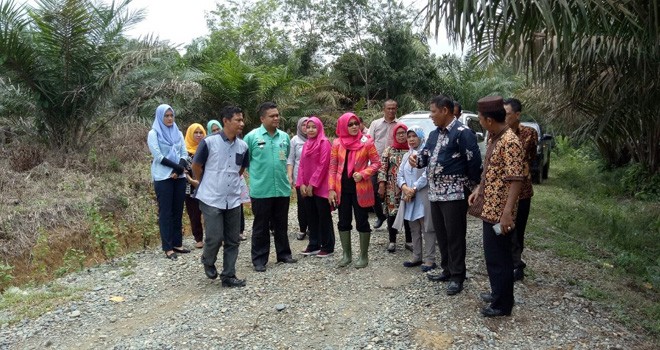 Hj. Saniatul Lativa,SE, MM saat meninjau lokasi program PISEW di Kecamatan Tebo Tengah