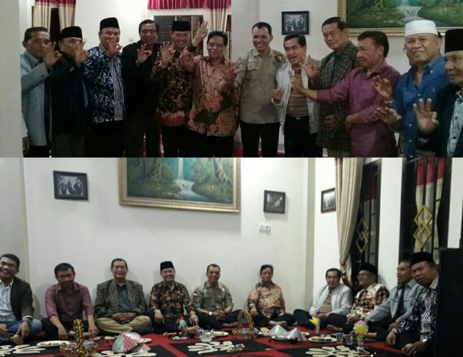 Muradi dan AJB bersama tokoh-tokoh Kerinci Hilir kompak poto salam 3 jari.
