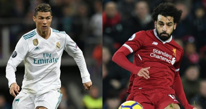 Megabintang Real Madrid Cristiano Ronaldo dan penggawa Liverpool Mohamed Salah. Foto : AFP