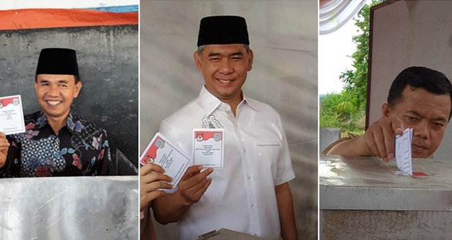 Adi Rozal, Sy Fasha dan Al Haris saat menyalurkan hak pilihnya di Pilkada Rabu kemarin (27/6)