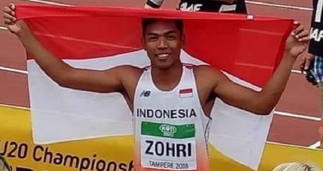 Peraih emas Kejuaraan Dunia Atletik U-20 di Finlandia, Lalu Muhammad Zohri.