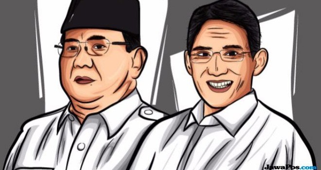 Ilustrasi: Pasangan Capres dan Cawapres Prabowo Subianto dan Sandiaga Uno. (Kokoh Praba/JawaPos.com)