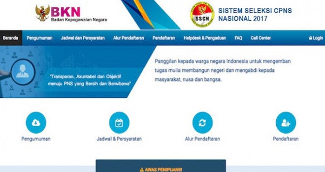 Tampilan laman Sistem Seleksi CPNS Nasional (SSCN).