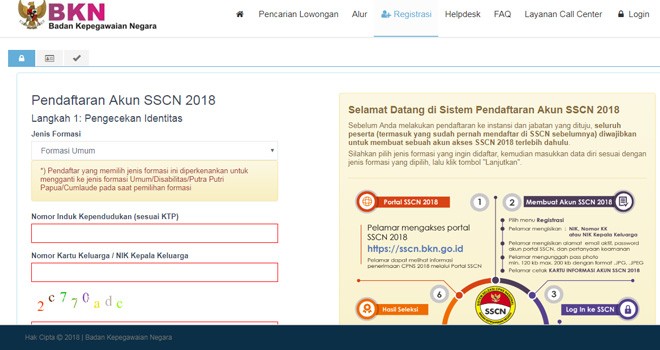 Tampilan laman Sistem Seleksi CPNS Nasional (SSCN).