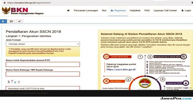 Tampilan website sscn.bkn.go.id (captures situs sscn.bkn.go.id)