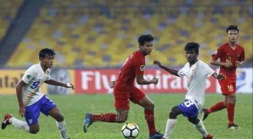 Laga Timnas Indonesia U-16 melawan India.