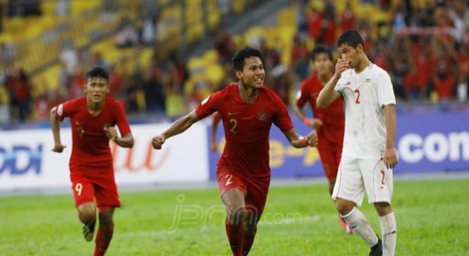 Selebrasi Pemain Timnas U-16 Indonesia Bagas Kaffa Usai mencetak gol kedua untuk Indonesia menghadapi Iran di Stadion Bukit Jalil Jumat (21/9).Foto: Ahmad Khusaini /Jawa Pos