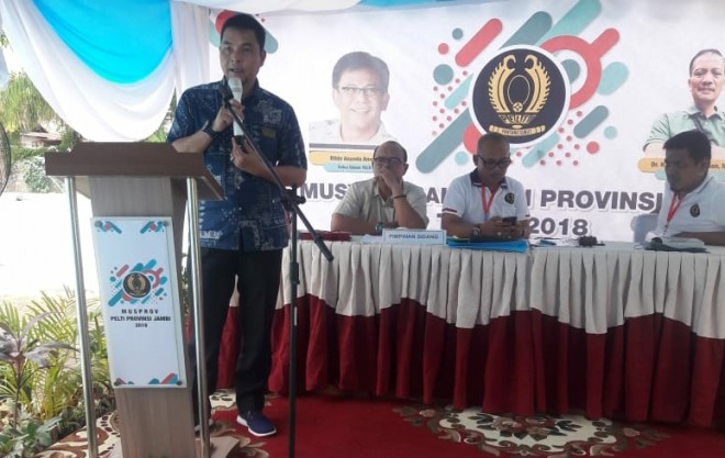 Sambutan H. Fernando Hariyanto usai terpilih menjadi Ketua Pelti Provinsi Jambi periode 2018 - 2023.
