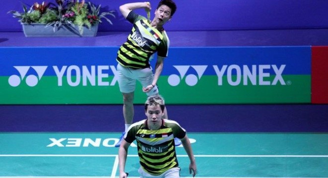 KEVIN SANJAYA SUKAMULJO/MARCUS FERNALDI GIDEON LOLOS KE BABAK PEREMPAT FINAL PRANCIS TERBUKA 2018 (DOK PBSI)
