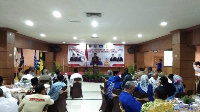 Acara Pemantapan Strategi Pemenangan Prabowo-Sandi Pasangan Adil Makmur Provinsi Jambi, di Grand Hotel Jambi.