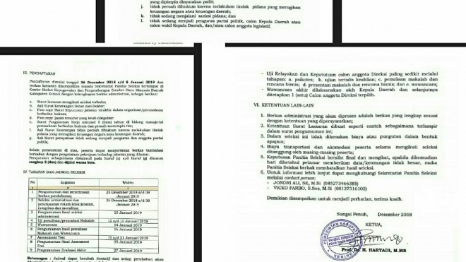 Pengisian Jabatan anggota Direksi PDAM Tirta Sakti Kerinci. 